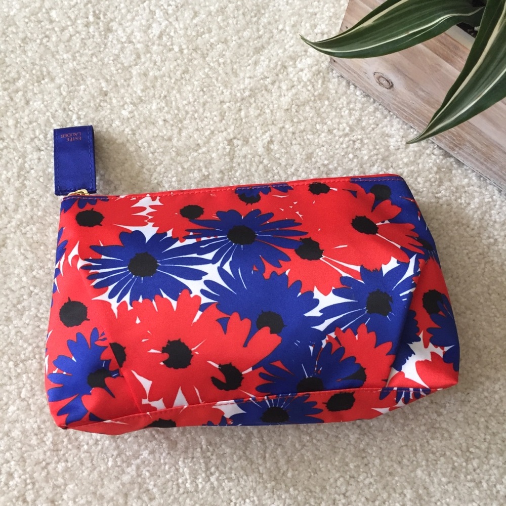 Estée Lauder Makeup Pouch Blue and Red Daisies